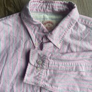 Brooks Brothers Mens XL Pink Striped Button Down Supima Cotton Long Sleeve Shirt